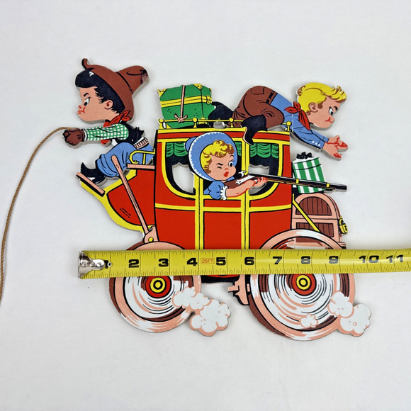 Vintage The Dolly Toy Co Cowboy Western Stage Coach Nursery Wall Plaque 1958 Set - Picture 11 of 16